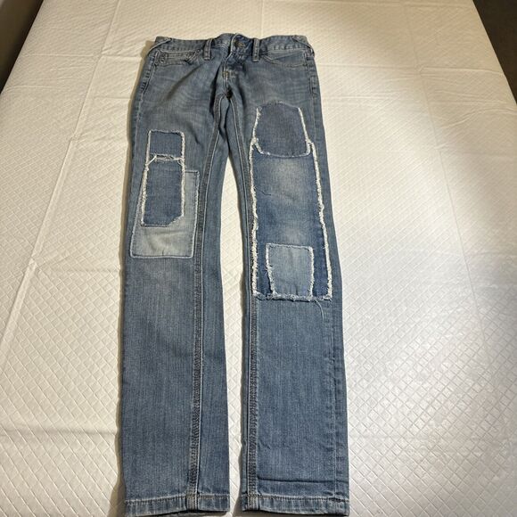 Free People Denim - Free People Women’s Light Wash Denim Patchwork Skinny Jeans Low Rise Size 24‎
